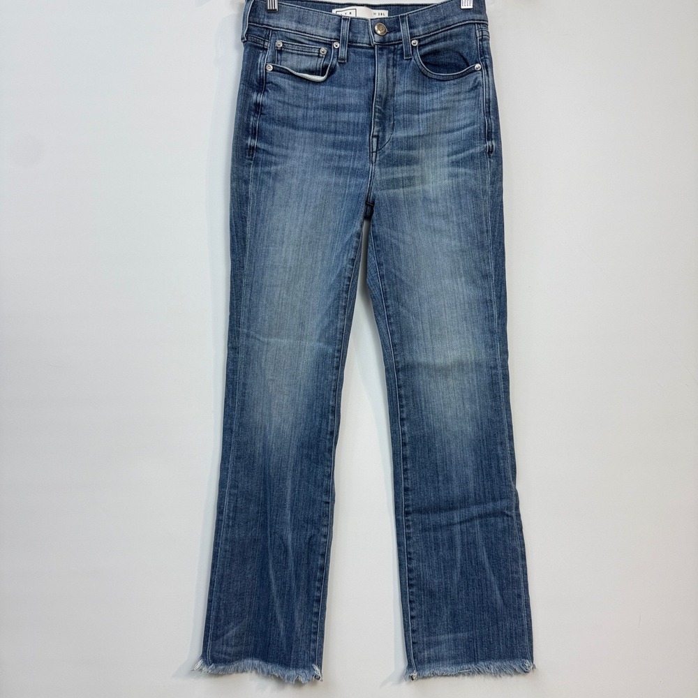 AYR The Bomb Pop Jeans Womens 28L‎ Blue Excellent Raw Hem High Rise Straight Leg